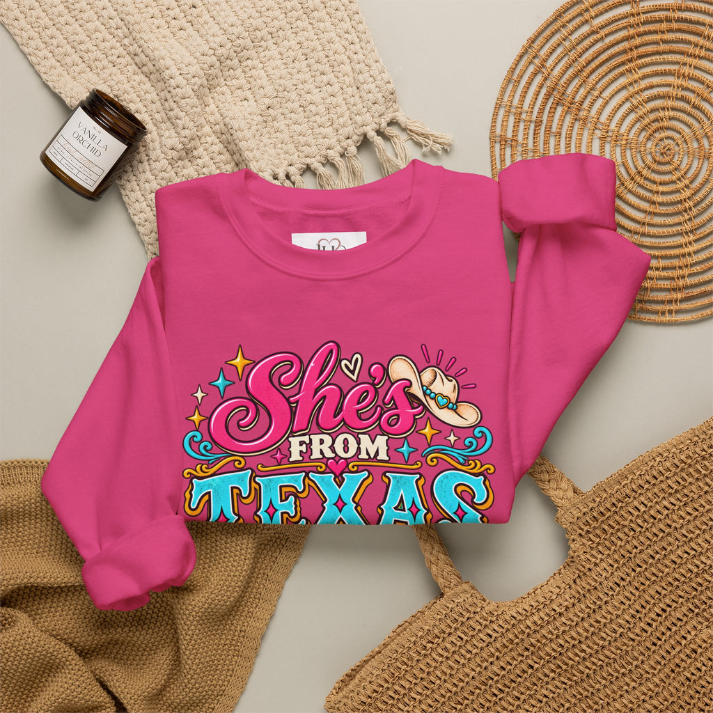 She’s From Texas I Can Tell Sweatshirt – Western Cowgirl Floral Graphic Crewneck