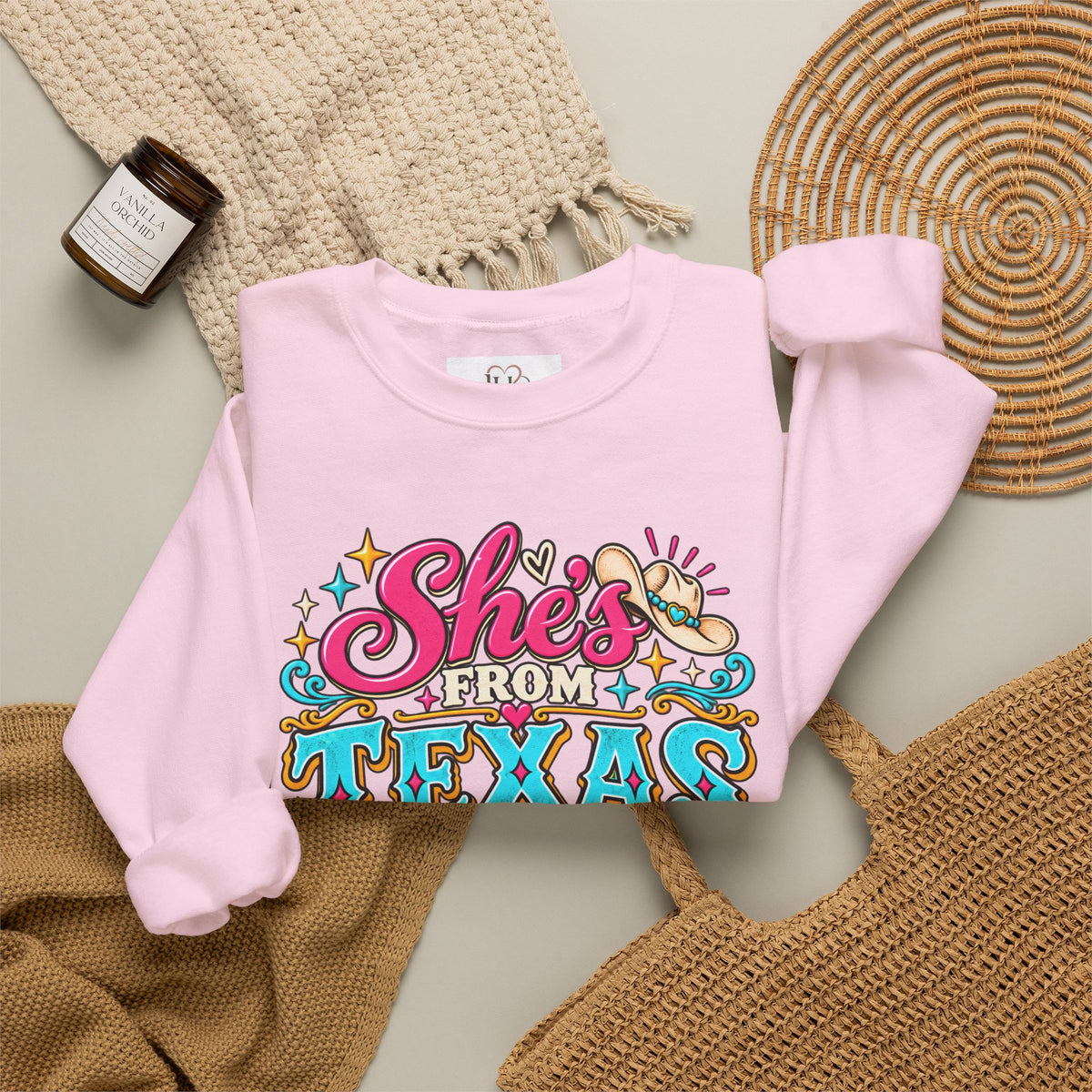 She’s From Texas I Can Tell Sweatshirt – Western Cowgirl Floral Graphic Crewneck