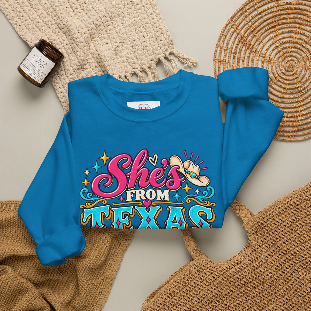 She’s From Texas I Can Tell Sweatshirt – Western Cowgirl Floral Graphic Crewneck