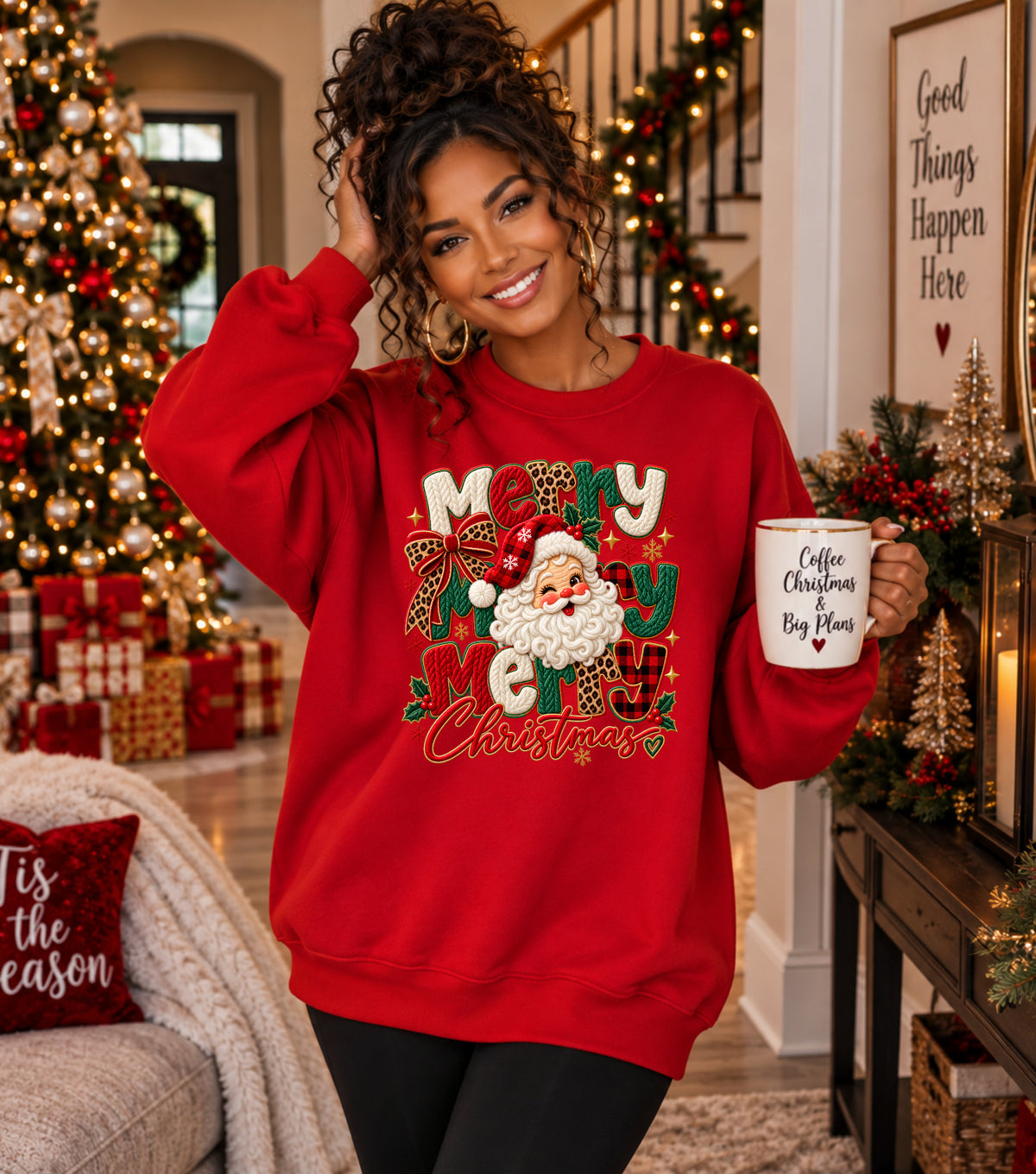 Christmas Santa Crewneck Sweatshirt – Merry Christmas Retro Graphic