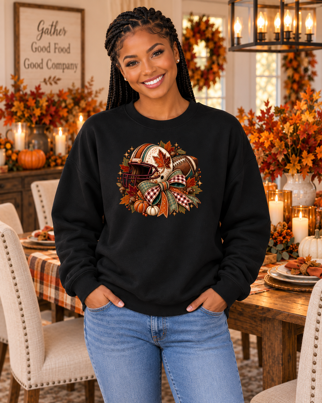 Fall Football Game Day Sweatshirt | Autumn Pumpkin Crewneck | Thanksgiving Football Shirt