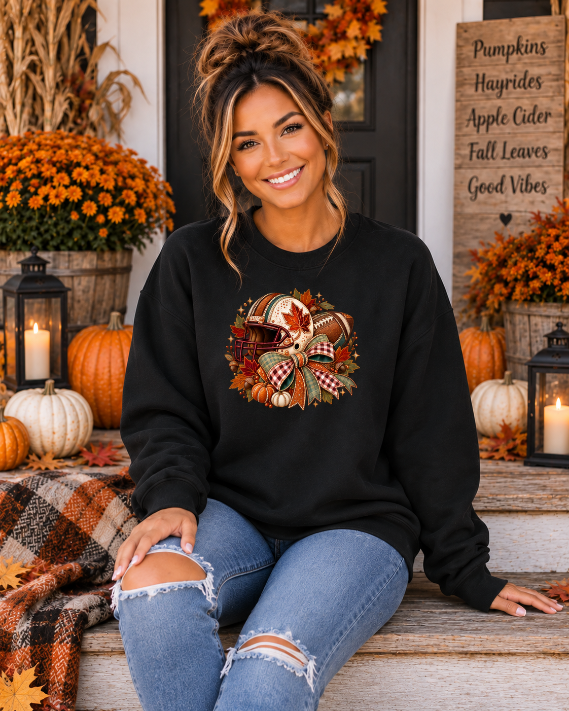 Fall Football Game Day Sweatshirt | Autumn Pumpkin Crewneck | Thanksgiving Football Shirt
