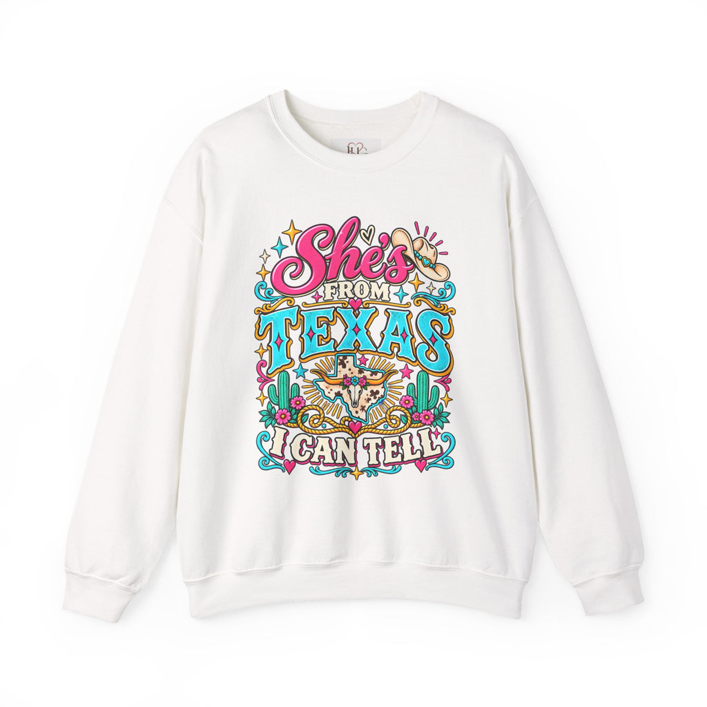 She’s From Texas I Can Tell Sweatshirt – Western Cowgirl Floral Graphic Crewneck