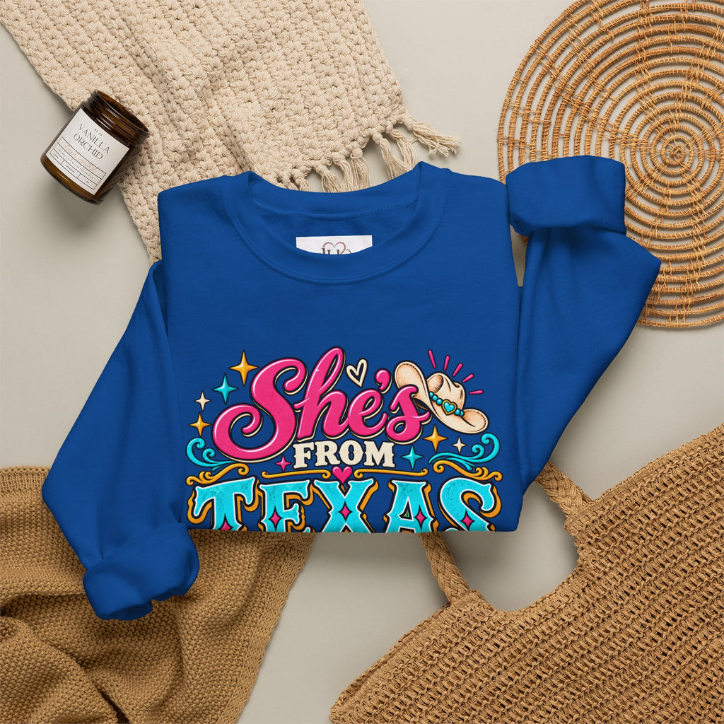 She’s From Texas I Can Tell Sweatshirt – Western Cowgirl Floral Graphic Crewneck
