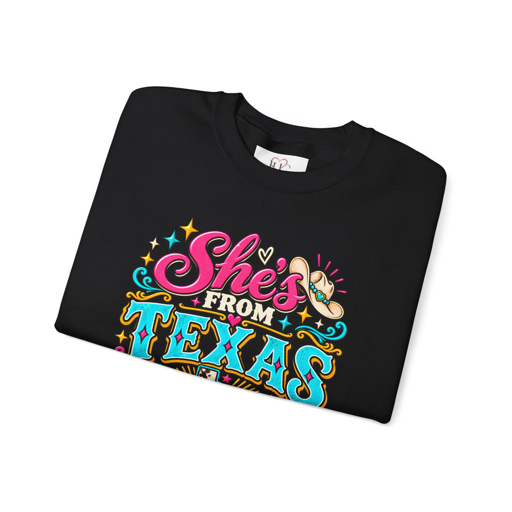 She’s From Texas I Can Tell Sweatshirt – Western Cowgirl Floral Graphic Crewneck